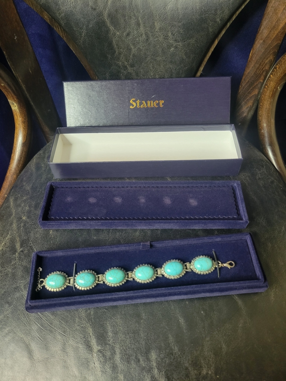 Stauer Turquoise Sterling-Style Oval Link Bracelet - Blue